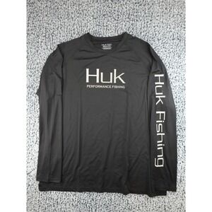 Huk Performance Fishing Mens XXL Black Long Sleeve Graphic Sun Shirt XXL Black
